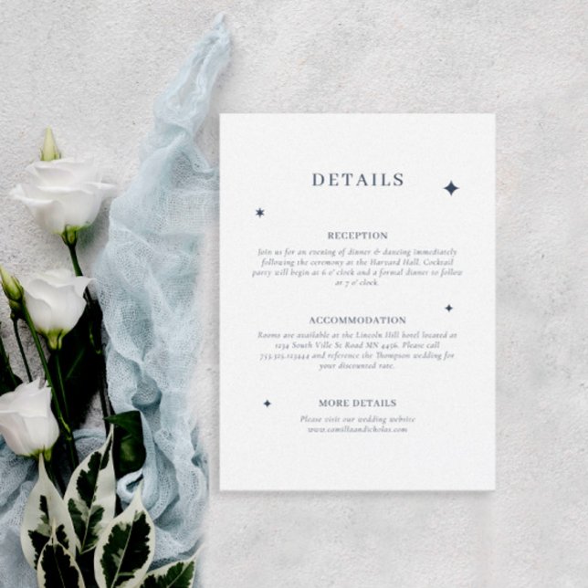 Carte D'accompagnement Chic Celestial Blue Stars Détails du Mariage (Créateur téléchargé)
