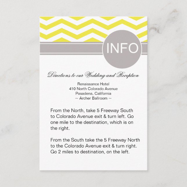 Carte D'accompagnement Chic Chevron Info Mariage Instructions | jaune (Devant)
