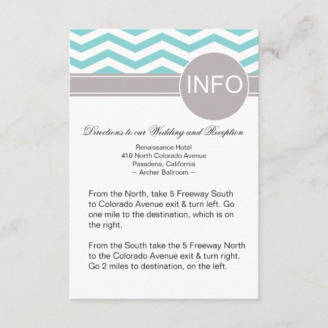 Carte D'accompagnement Chic Chevron Info Mariage Instructions | sarcelle (Devant)