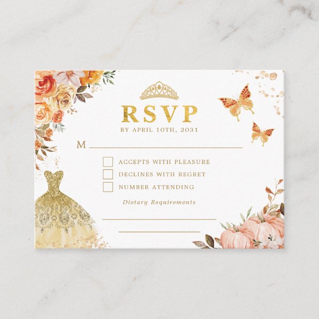 Carte D'accompagnement Chic Chute Citrouille Orange Floral Quinceanera RS (Devant)