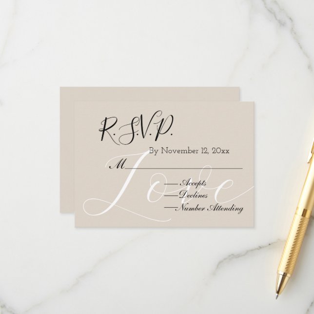 Carte D'accompagnement Chic Crème Beige Blanc Amour RSVP (Devant/Arrière en situation)