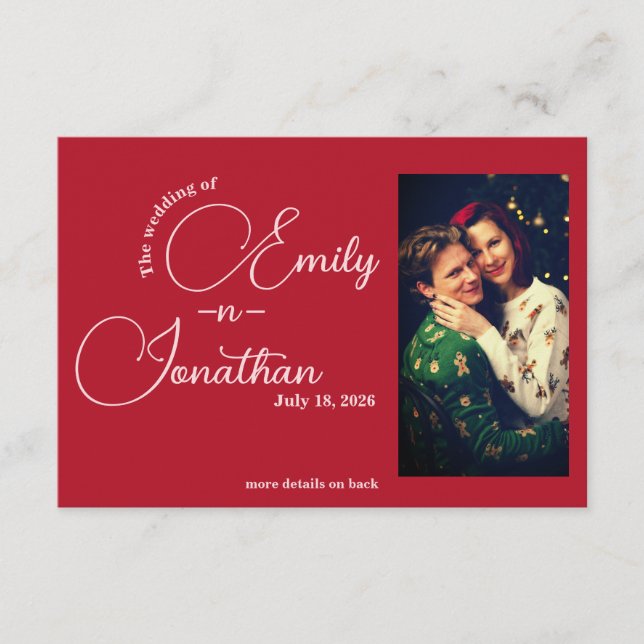 Carte D'accompagnement Chic Editorial Deep Red One Photo QR Code Mariage (Devant)