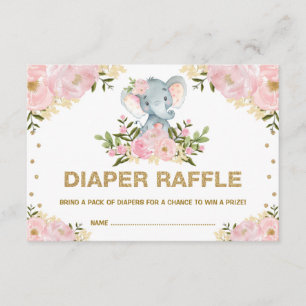 Carte D'accompagnement Chic Eléphant Blush or Floral Baby Diaper Raffle