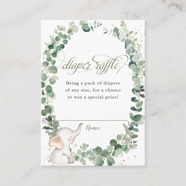 Carte D'accompagnement Chic Elephant Green Diaper Raffle Ticket (Devant)