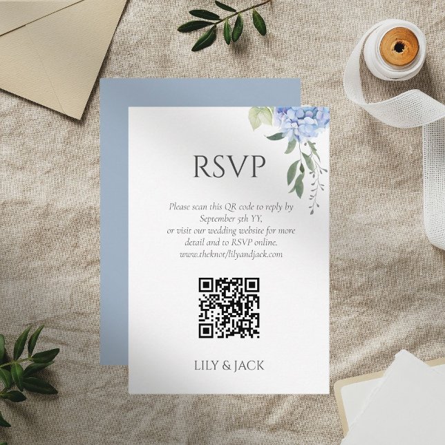 Carte D'accompagnement Chic Floral Dusty Blue Hydrangea Wedding RSVP (Créateur téléchargé)