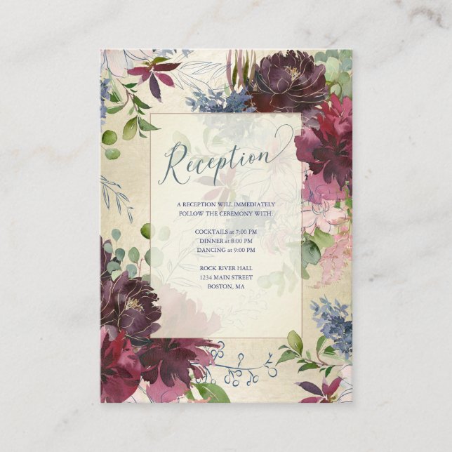 Carte D'accompagnement Chic Floral Marsala Rose Aquarelle or Réception (Devant)