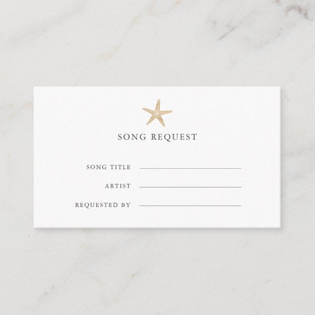 Carte D'accompagnement Chic Gold Starfish demande de chant mariage côtier (Devant)