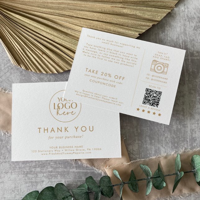 Carte D'accompagnement Chic Gold Typographie Business Logo Merci Ordre (Créateur téléchargé)