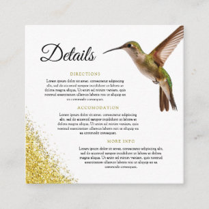 Carte D'accompagnement Chic Green Hummingbird et Gold Dust Mariage