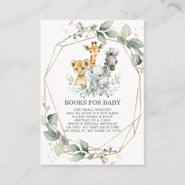 Carte D'accompagnement Chic Green Jungle Animaux Livres pour Baby shower (Devant)