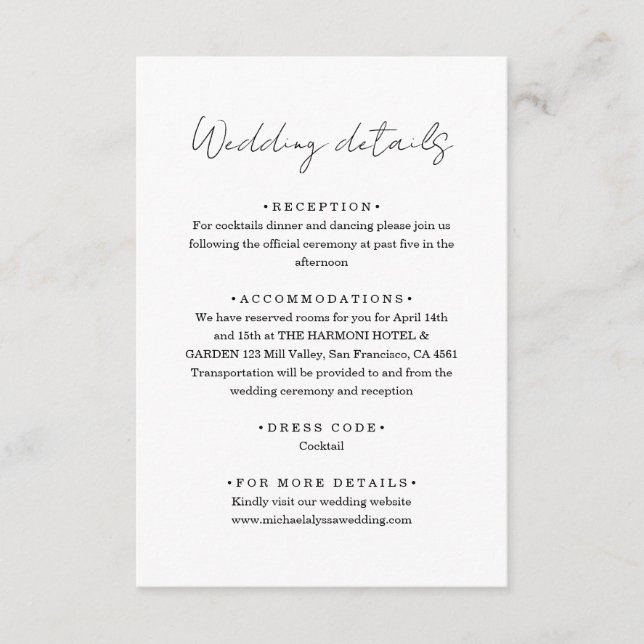 Carte D'accompagnement Chic Minimalist Handwriting Script Wedding Details (Devant)