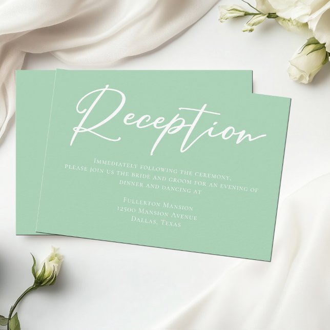 Carte D'accompagnement Chic Mint Green Typographie Réception de mariage (Créateur téléchargé)