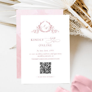Carte D'accompagnement Chic Monogram Rose Poussiéreuse Code QR RSVP en li