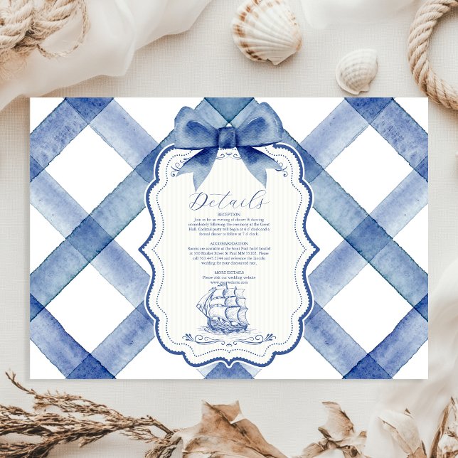Carte D'accompagnement Chic Nautique Marine Mariage Bleu Bow (Créateur téléchargé)