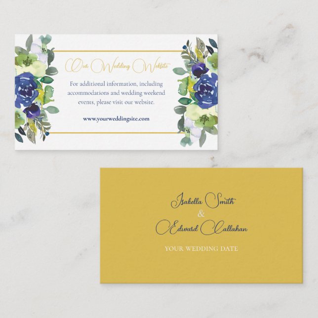Carte D'accompagnement Chic Navy Aquarelle Roses Moutarde Site Web de Mar (Devant / Derrière)