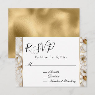 Carte D'accompagnement Chic or Gold Glam Fleurs de Lotus Blanches RSVP