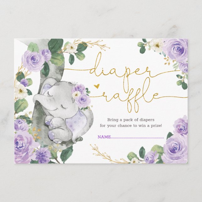 Carte D'accompagnement Chic Purple Floral Elephant Douche Raffle (Devant)