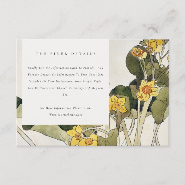 Carte D'accompagnement Chic Rustique Jaune Daffodique Floral Détails du M (Devant)
