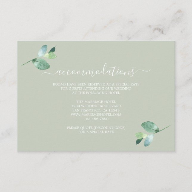 Carte D'accompagnement Chic Script Eucalyptus Foliage Information Mariage (Devant)