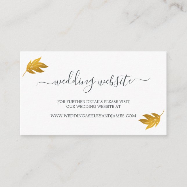 Carte D'accompagnement Chic Script Gold Leaf Mariage site (Devant)