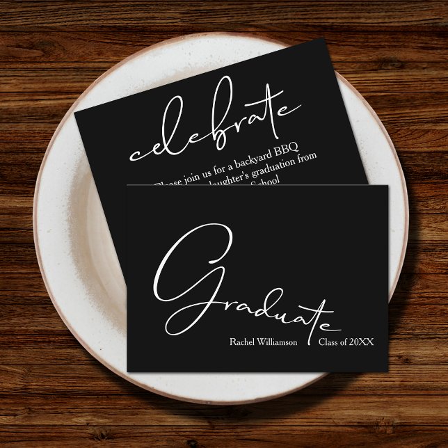 Carte D'accompagnement Chic Script Gradué Black Small Party (Small 3.5" x 2.5" invitations to hand out or mail with your graduation announcements (no envelopes))