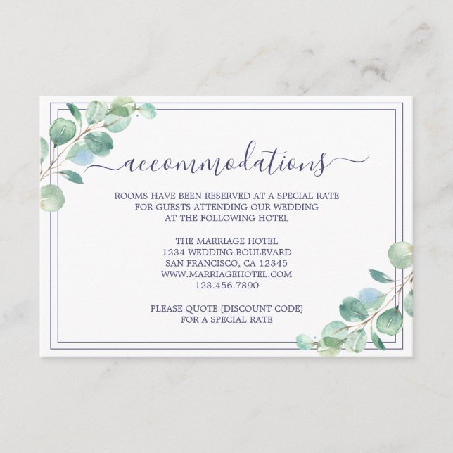 Carte D'accompagnement Chic Script Green Foliage Information Mariage (Devant)