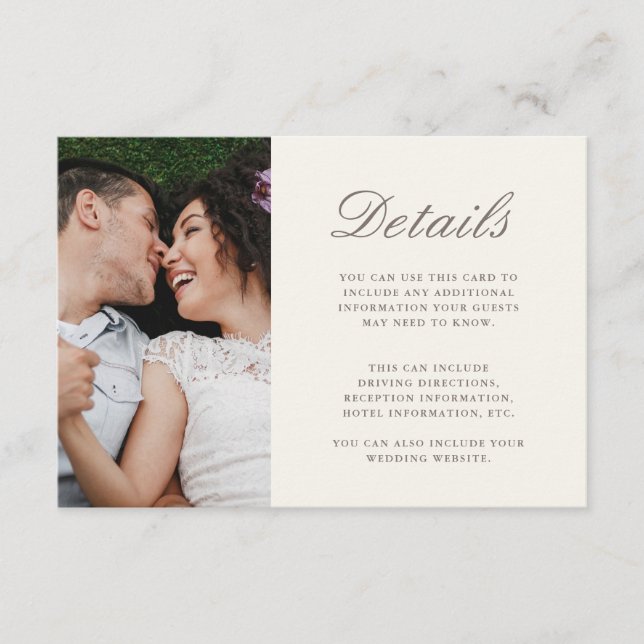 Carte D'accompagnement Chic Script Jaune Mariage Détails Photo (Devant)