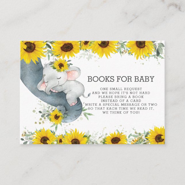 Carte D'accompagnement Chic Sunflower Baby Elephant Apportez un livre à l (Devant)