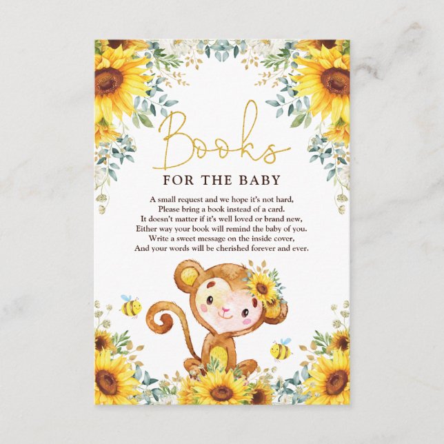 Carte D'accompagnement Chic Sunflower Monkey Baby showers Livres pour béb (Devant)