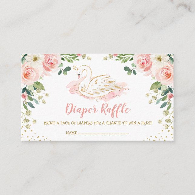 Carte D'accompagnement Chic Swan Princess Blush Gold Floral Diaper Raffle (Devant)