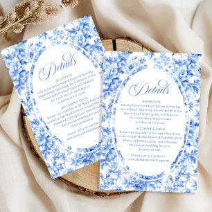 Carte D'accompagnement Chic toile de Jouy marine roses informations de ma