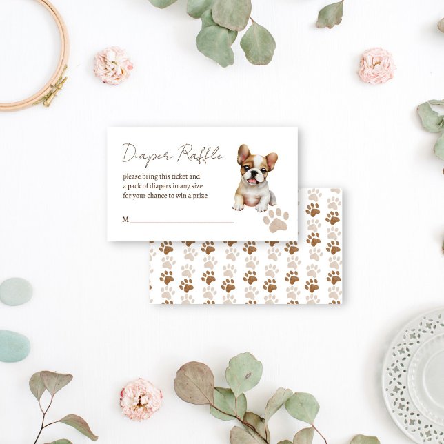 Carte D'accompagnement Chien à thème baby shower tombole de la couche (Puppy dog themed baby shower diaper raffle enclosure card cute French bulldog god lovers baby shower)