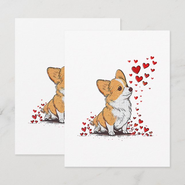 Carte D'accompagnement Chien Valentine Cute Corgi Saint Valentin (Devant / Derrière)