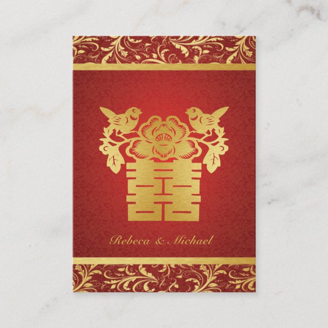 Carte D'accompagnement Chinois Rouge / Or Double Bonheur RSVP (100 pc) (Devant)