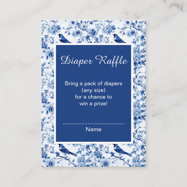 Carte D'accompagnement Chinoiserie Baby shower des oiseaux et fleurs bleu (Devant)