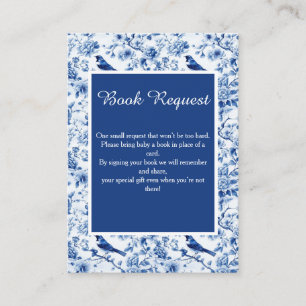 Carte D'accompagnement Chinoiserie Baby shower des oiseaux et fleurs bleu
