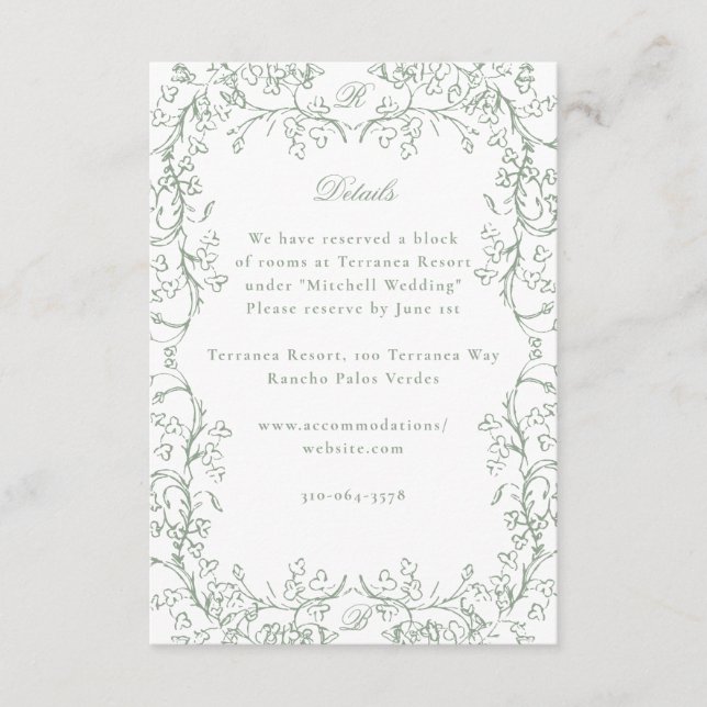 Carte D'accompagnement Chinoiserie romantique Sage Vert Mariage (Devant)