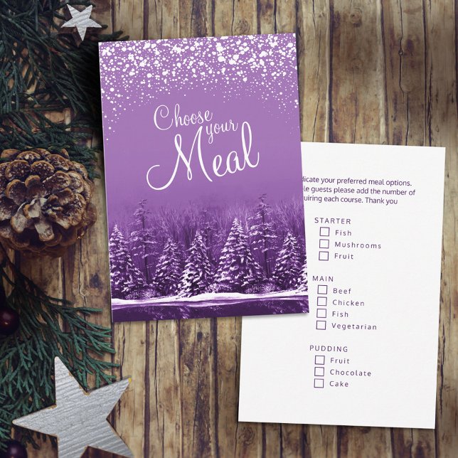 Carte D'accompagnement Choisissez votre repas sapins lac enneigé de Noël (Créateur téléchargé)