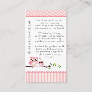 Carte D'accompagnement Chouette Baby shower rose Apporter un livre Douche