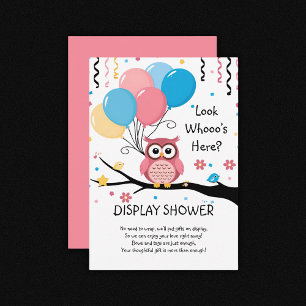Carte D'accompagnement Chouette rose mignonne avec ballons et Baby shower