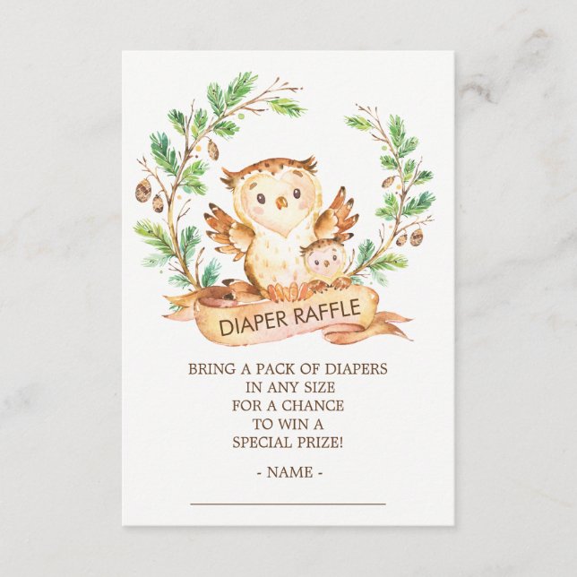 Carte D'accompagnement Chouette Woodland Baby shower Déchets Billet (Devant)