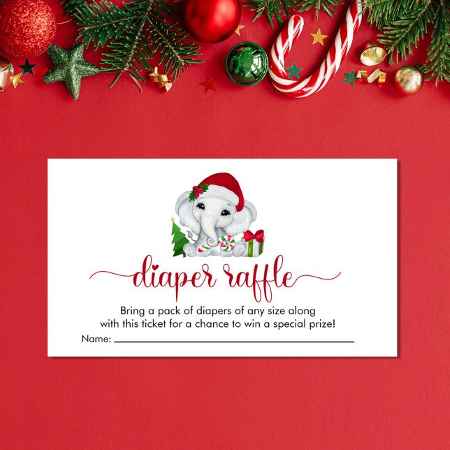 Carte D'accompagnement Christmas Elephant Baby Girl Douche Déchets Raffle (Créateur téléchargé)