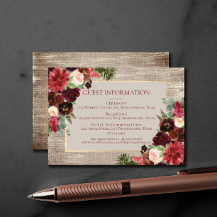 Carte D'accompagnement Christmas Rustic Boho Bourgogne Informations d'hôt