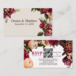 Carte D'accompagnement Chrysanthème romantique Cameo Beige RSVP QR Code