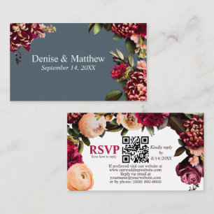 Carte D'accompagnement Chrysanthème romantique Minuit Turquoise RSVP QR C