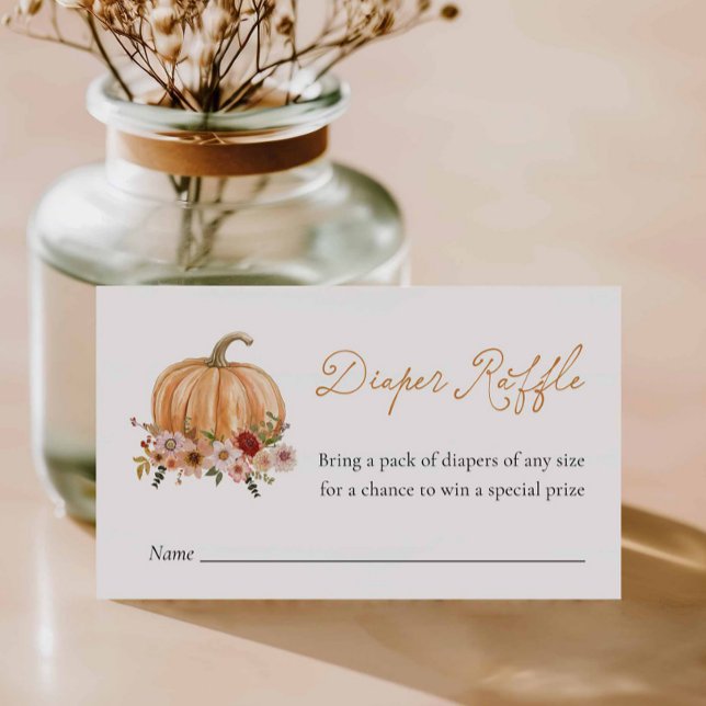Carte D'accompagnement Chute Citrouille Floral Déchets Billet (Fall Pumpkin Floral Diaper Raffle Ticket)