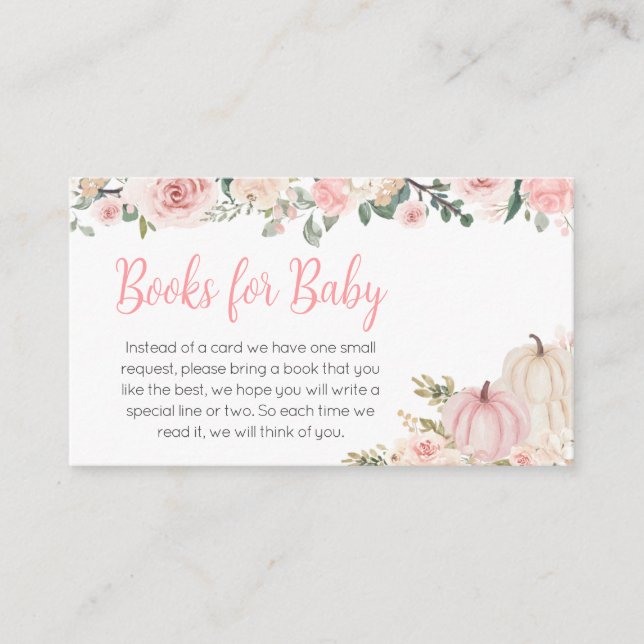 Carte D'accompagnement Chute rose Livres Citrouilles floraux pour bébé (Devant)