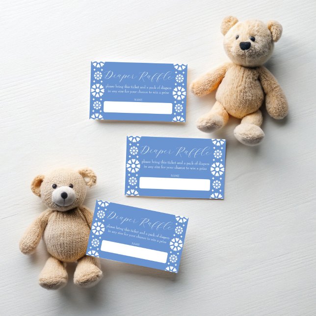 Carte D'accompagnement Cielito lindo dusté bleu tombole mexicaine (Cielito lindo dusty blue Mexican baby shower diaper raffle Enclosure Card papel picado raffle ticket)