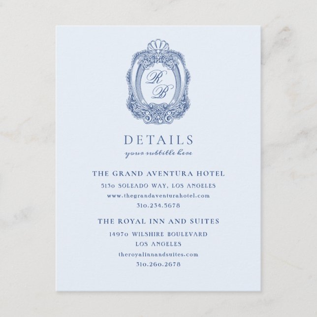 Carte D'accompagnement Cimier baroque Mariage bleu français (Devant)