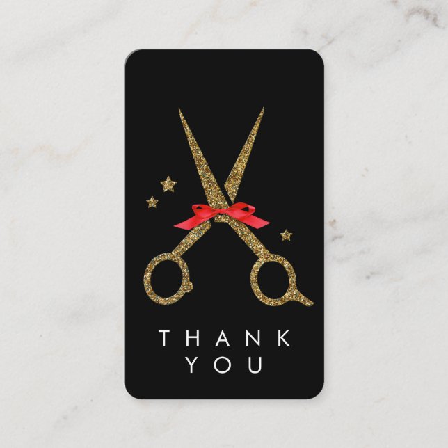 Carte D'accompagnement Ciseaux pailletés or - Coiffeur MERCI (Devant)